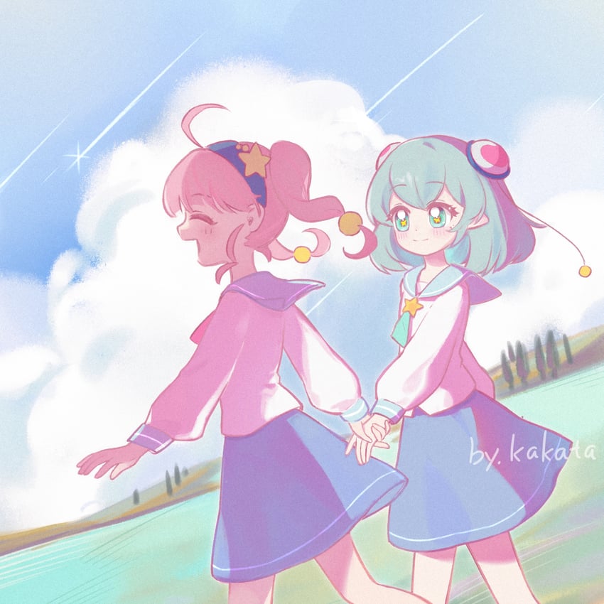 hagoromo lala and hoshina hikaru (precure and 1 more) drawn by kakata