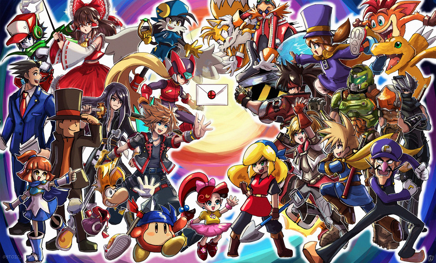 hakurei reimu, zero, sora, yuri lowell, phoenix wright, and 20 more (touhou and 26 more) drawn by stoic_seraphim