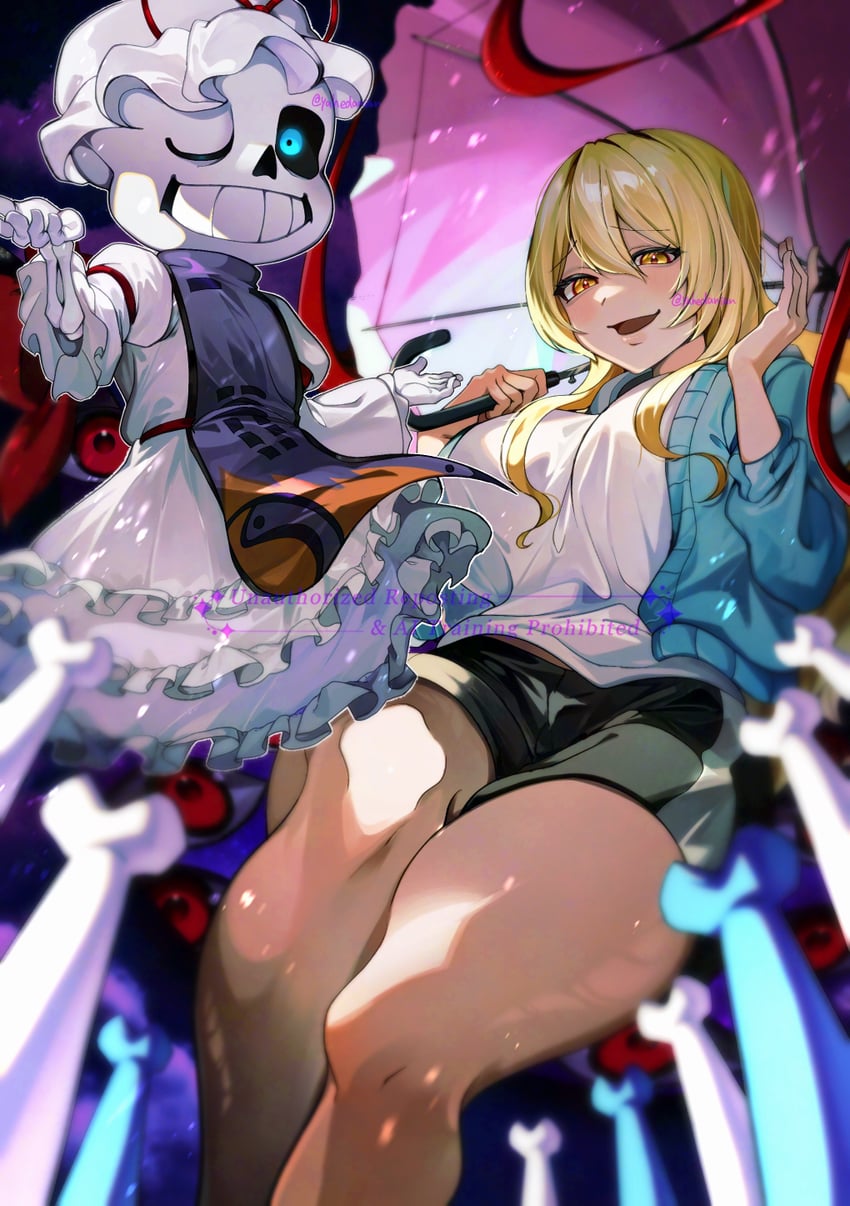 yakumo yukari and sans (touhou and 2 more) drawn by yahedanian