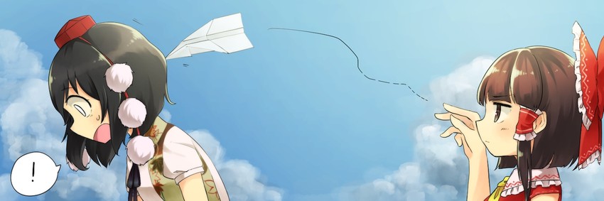 hakurei reimu and shameimaru aya (touhou) drawn by sasa_kichi