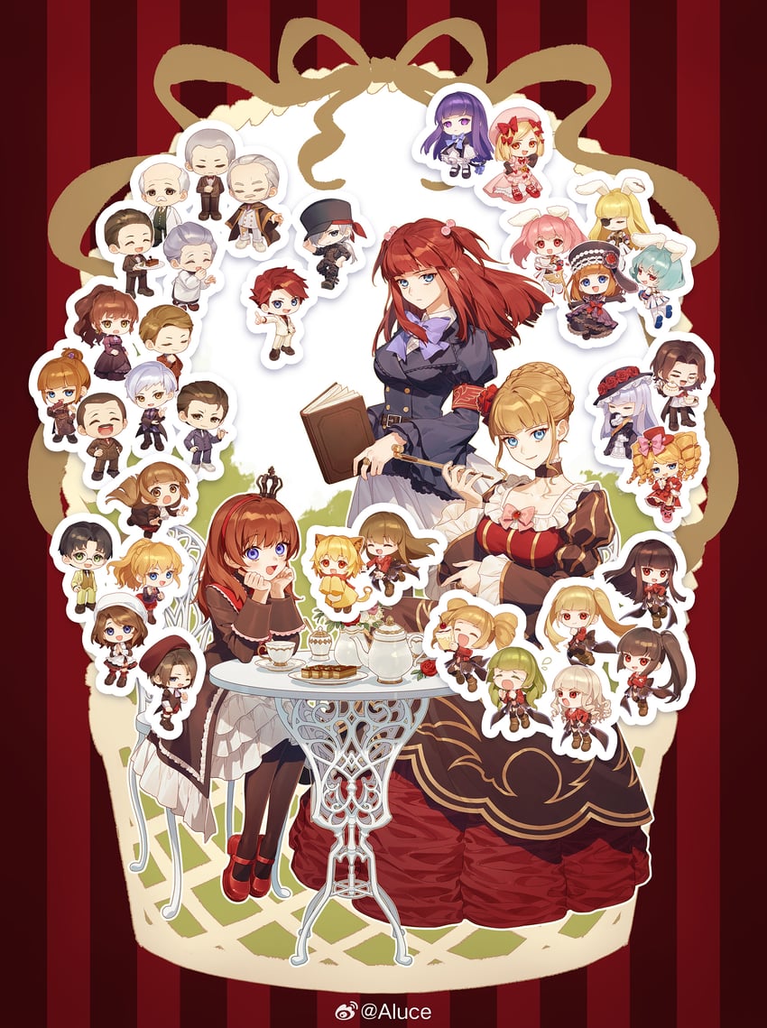 beatrice, ushiromiya battler, ushiromiya ange, frederica bernkastel, lambdadelta, and 30 more (umineko no naku koro ni) drawn by aluce