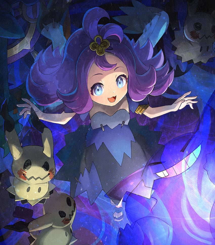 gengar, mimikyu, acerola, and dhelmise (pokemon and 1 more) drawn by yamanashi_taiki