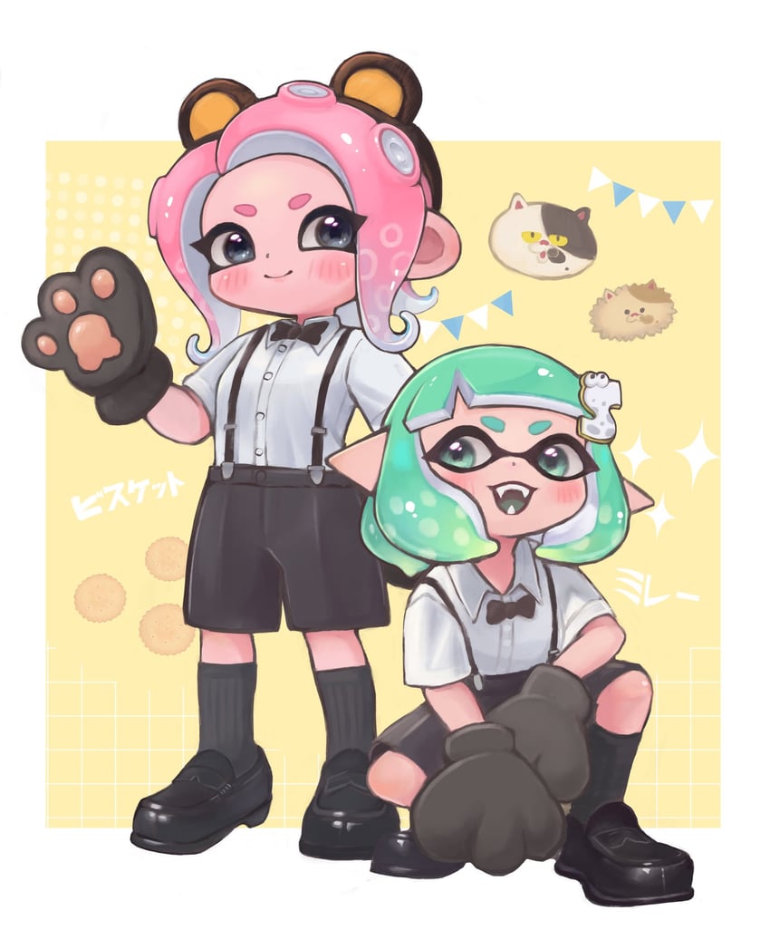 inkling player character, inkling girl, octoling player character, octoling girl, judd, and 1 more (splatoon) drawn by oekakirisuke