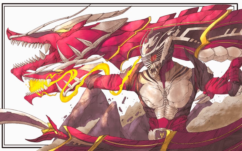 kamen rider ryuki and dragreder (kamen rider and 1 more) drawn by giganticbrush