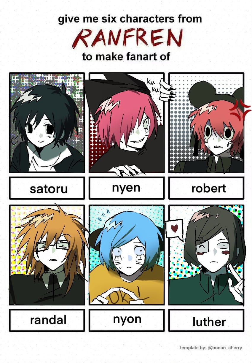 randal ivory, nyon, nyen, luther von ivory, tsukada satoru, and 1 more (randal's friends) drawn by buzhidaoshenmexiangchangmao