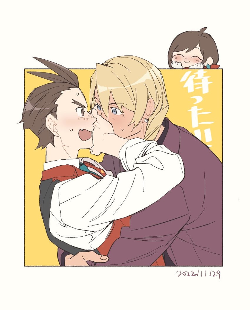 apollo justice, trucy wright, and klavier gavin (ace attorney) drawn by nennen_(nene19515)
