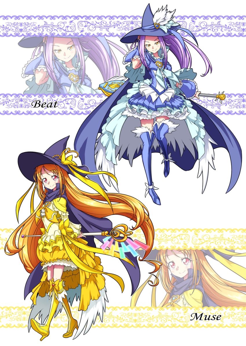 kurokawa eren, shirabe ako, seiren, cure muse, and cure beat (precure and 2 more) drawn by matatabi_(karukan222)