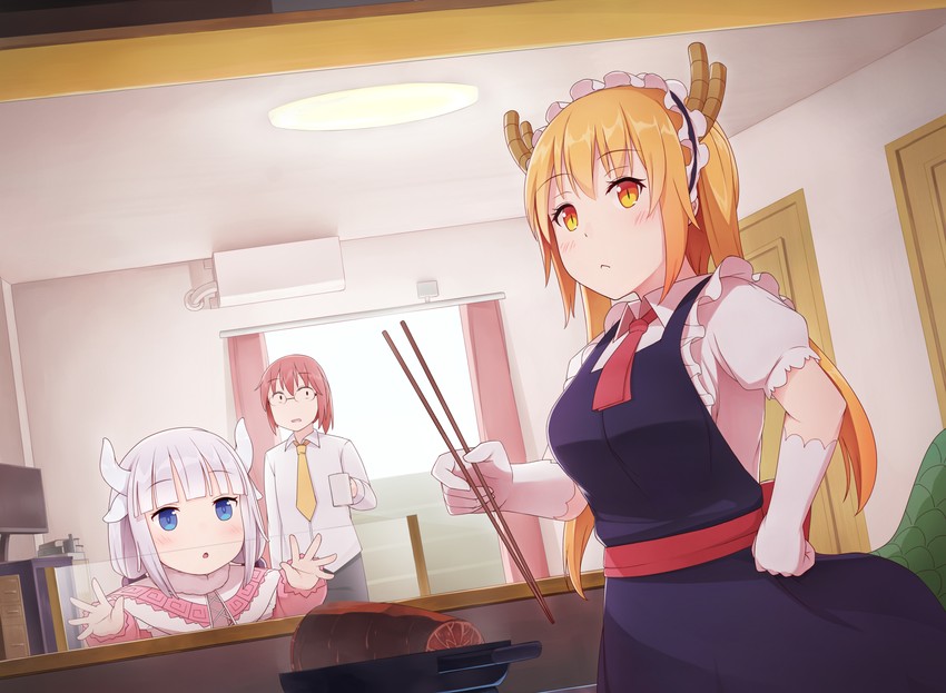 kanna kamui, tohru, and kobayashi (kobayashi-san chi no maidragon) drawn by arapi