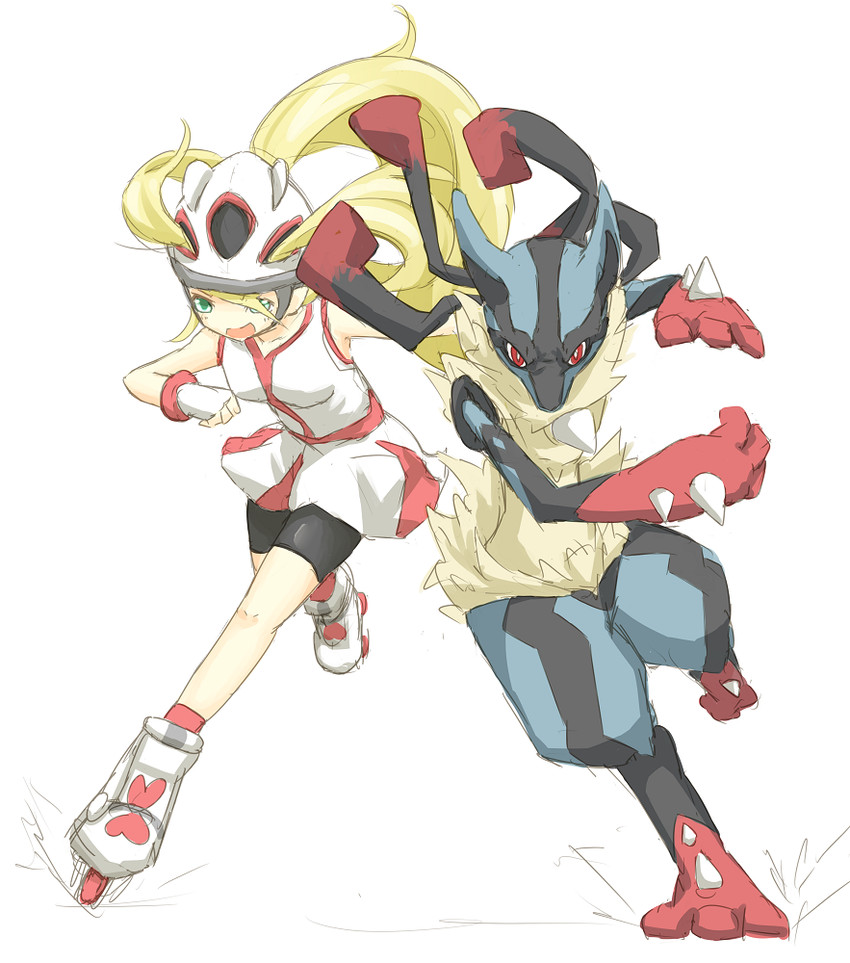 lucario, korrina, and mega lucario (pokemon and 1 more) drawn by ito_(itokayu)