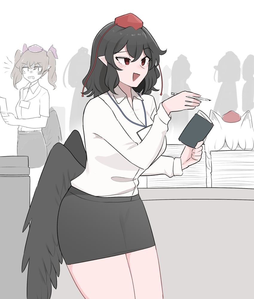 shameimaru aya, inubashiri momiji, and himekaidou hatate (touhou) drawn by mata_(matasoup)