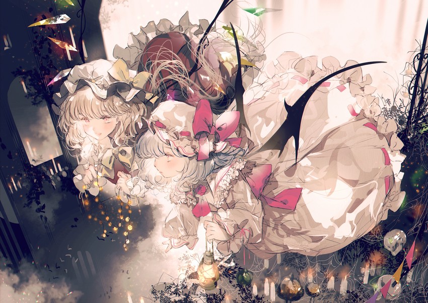 remilia scarlet, flandre scarlet, and cirno (touhou) drawn by majamari