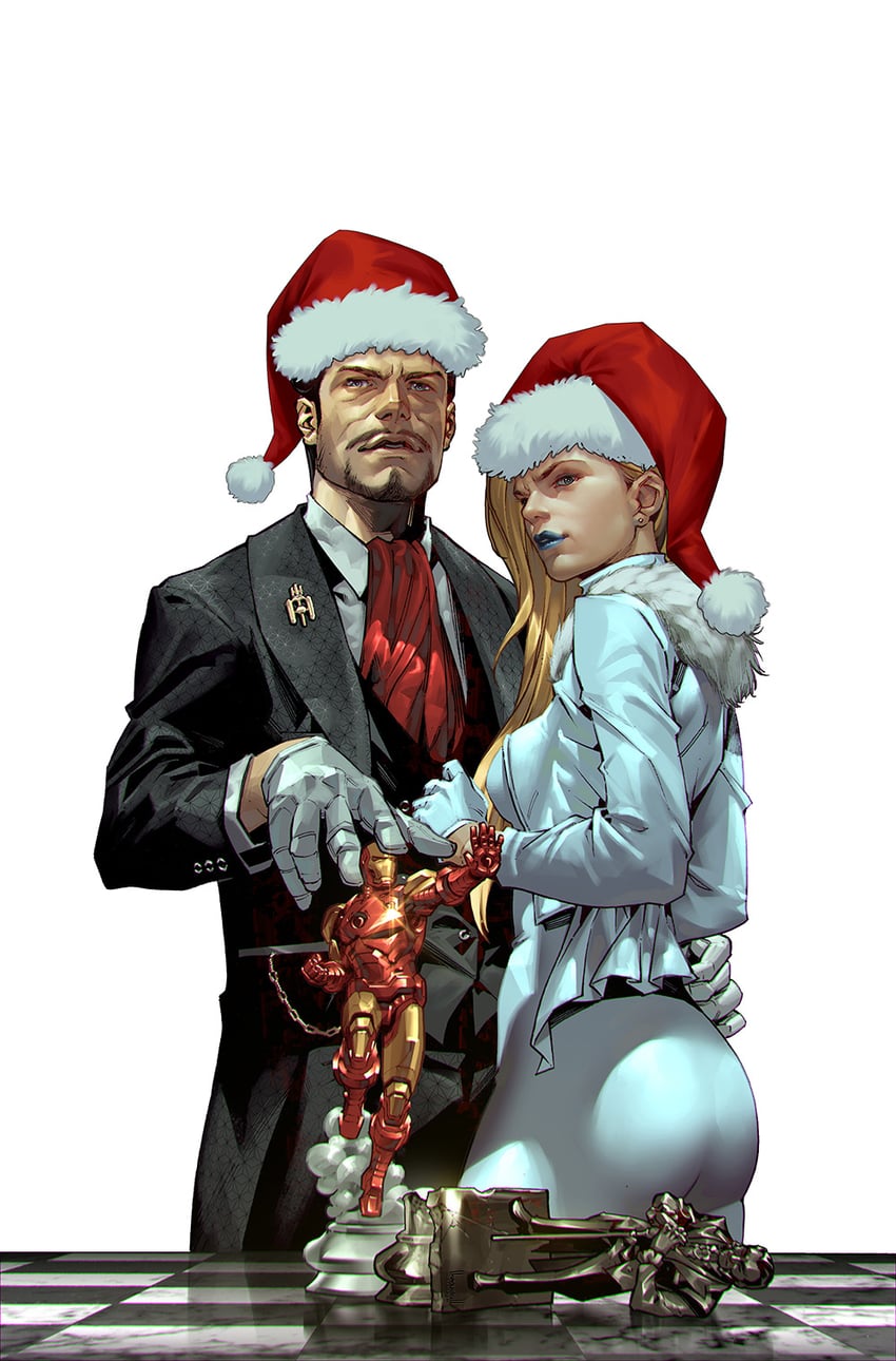 tony stark, iron man, and emma frost (marvel) drawn by kael_ngu