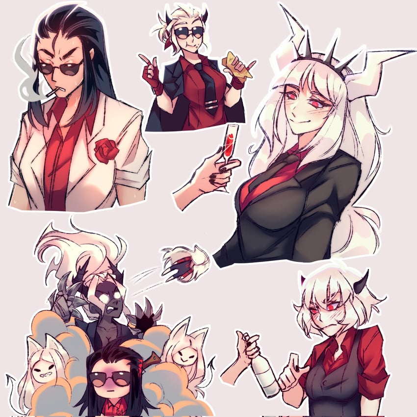 lucifer, justice, helltaker, cerberus, judgement, and 1 more (helltaker) drawn by jinxrobin