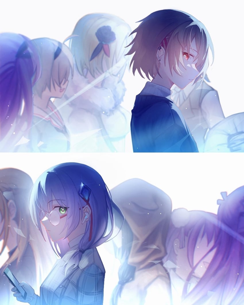 kayamori ruka, izumi yuki, asakura karen, toujou tsukasa, aikawa megumi, and 4 more (heaven burns red) drawn by molingxiang_chimangguo