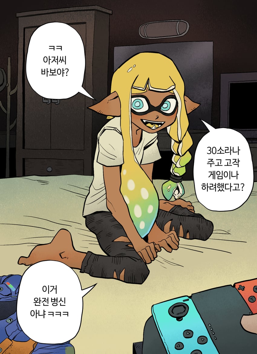 inkling player character (splatoon and 1 more) drawn by chickenapple33