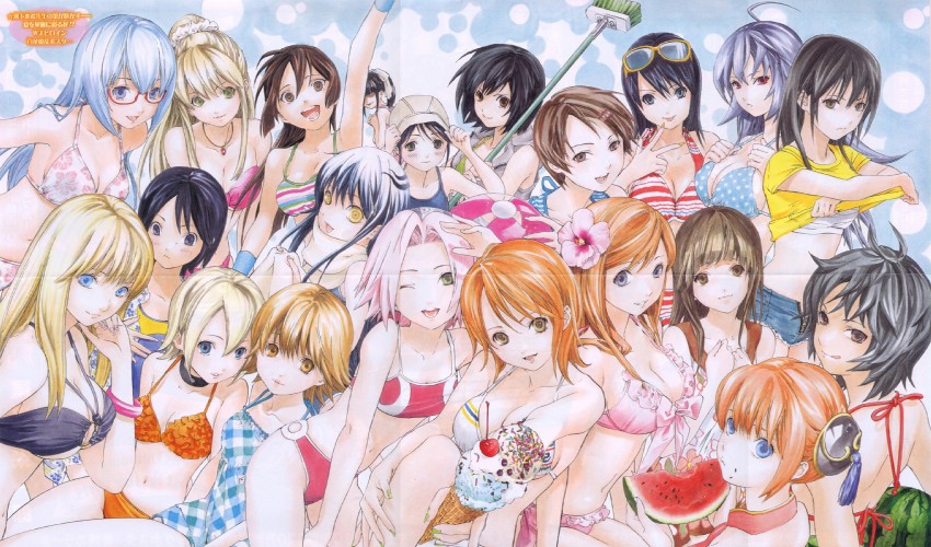 nami, haruno sakura, inoue orihime, kagura, kurokami medaka, and 16 more (one piece and 21 more) drawn by kawashita_mizuki