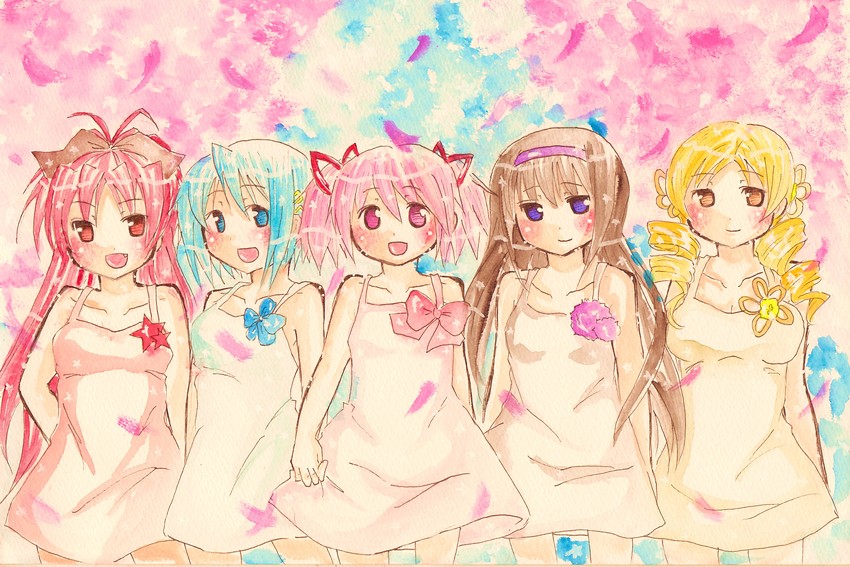 akemi homura, kaname madoka, miki sayaka, sakura kyoko, and tomoe mami (mahou shoujo madoka magica) drawn by tsubaki_(19960719)