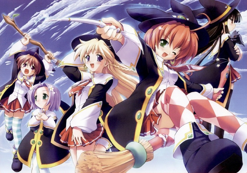 rydia arsenal, silvia aizetto, ellene sylvana, seven, and milky milkcock (majokko a la mode) drawn by komatsu_eiji