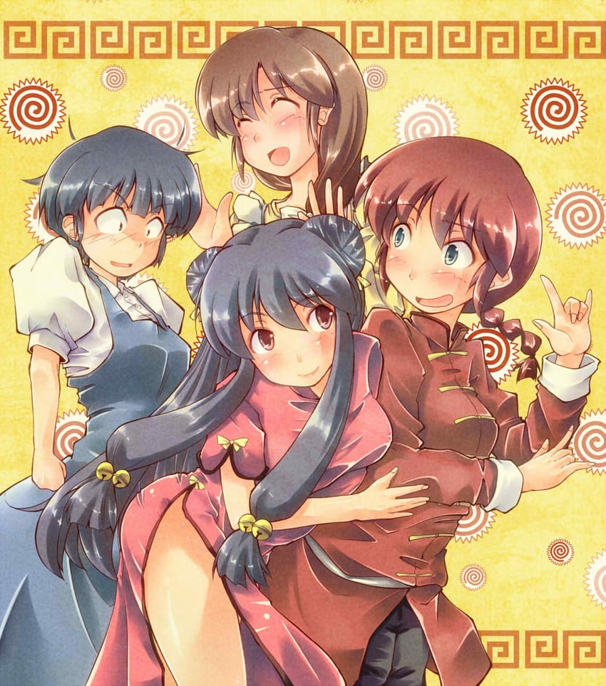 ranma-chan, shampoo, tendou akane, saotome ranma, and tendou kasumi (ranma 1/2) drawn by pasteljam