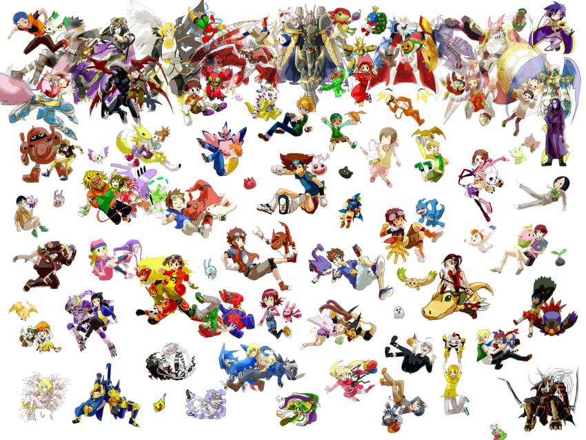 yagami hikari, yagami taichi, renamon, tailmon, tachikawa mimi, and 125 more (digimon and 7 more) drawn by dreamearth
