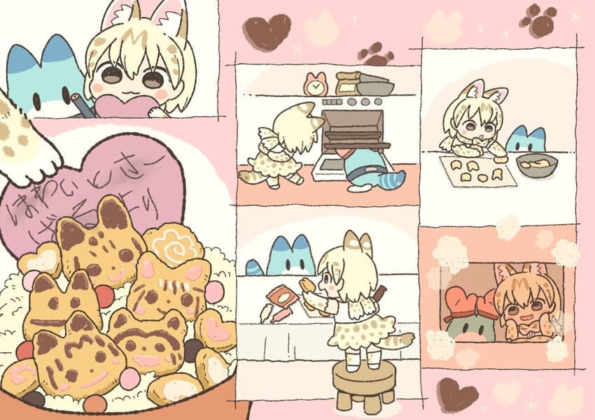serval, common raccoon, fennec, lucky beast, and white serval (kemono friends and 1 more) drawn by kuro_shiro_(kuro96siro46)