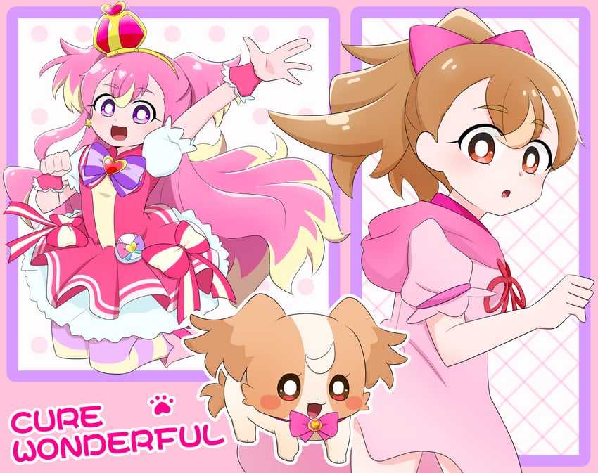 inukai komugi and cure wonderful (precure and 1 more) drawn by kona_ooo