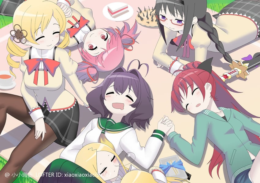 akemi homura, kaname madoka, sakura kyoko, tomoe mami, hiiragi utena, and 1 more (mahou shoujo madoka magica and 1 more) drawn by lisa159878