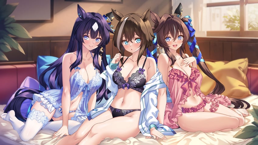 cheval grand, verxina, and vivlos (umamusume) drawn by shirokuma_a