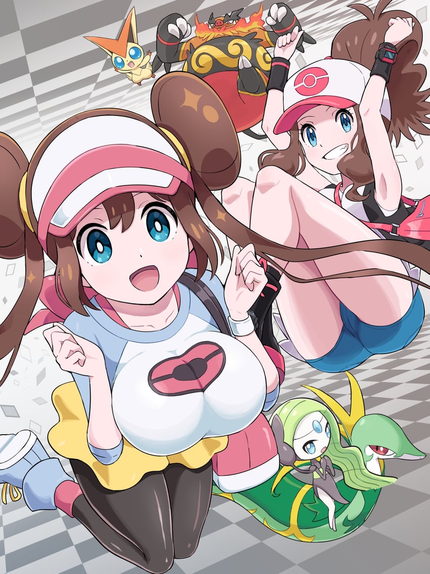 rosa, hilda, tepig, serperior, meloetta, and 2 more (pokemon and 3 more) drawn by pokemoa