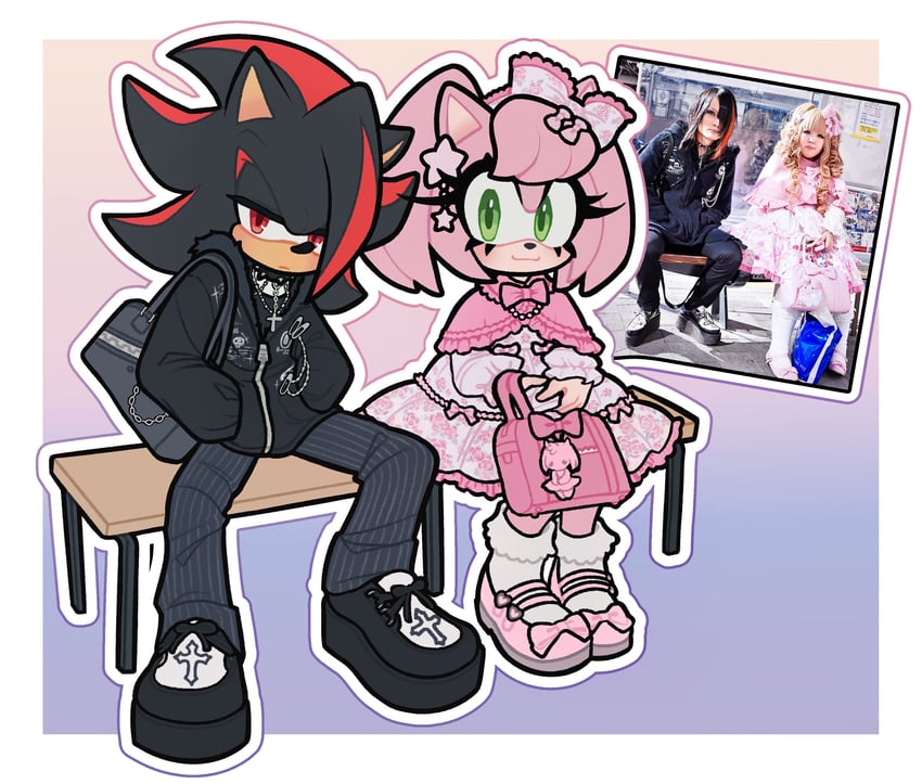 shadow the hedgehog and amy rose (sonic) drawn by flora_(florathemoth)