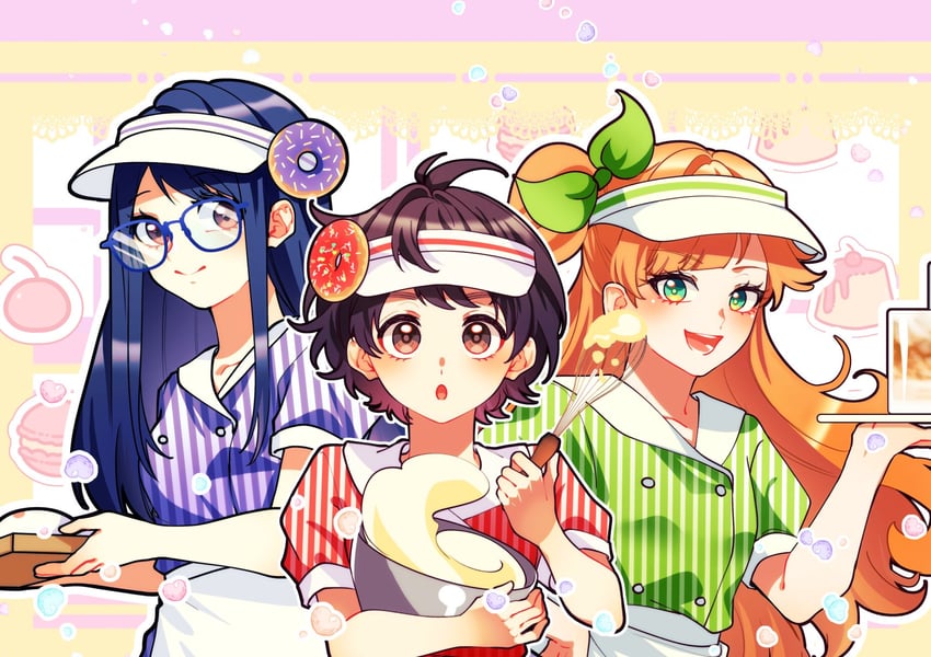 suzumi hiyori, nakamura chizuru, and hattori juri (kokuhaku jikkou iinkai) drawn by sophia_pie_12