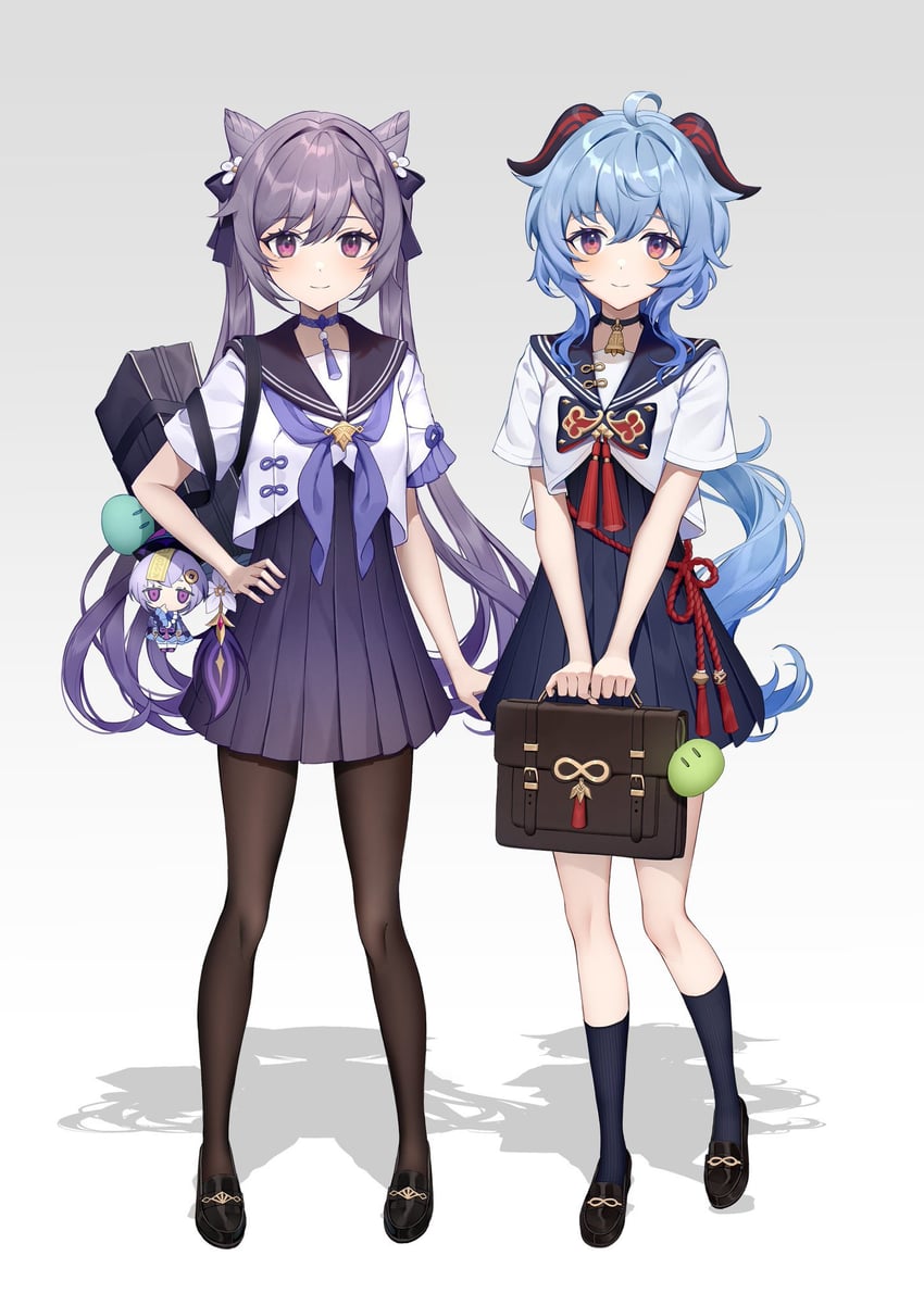 ganyu, keqing, qiqi, and slime (genshin impact) drawn by usamochi.
