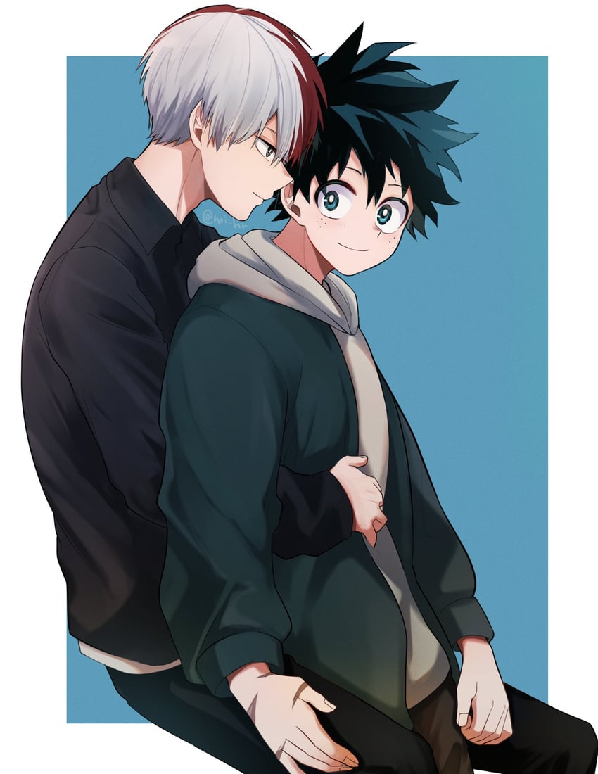 midoriya izuku and todoroki shoto (boku no hero academia) drawn by miyanami_3