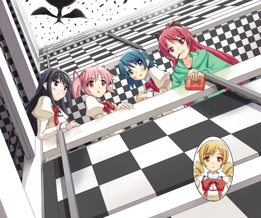 akemi homura, kaname madoka, miki sayaka, sakura kyoko, tomoe mami, and 1 more (mahou shoujo madoka magica and 2 more) drawn by minazuki_(karashikazoku)