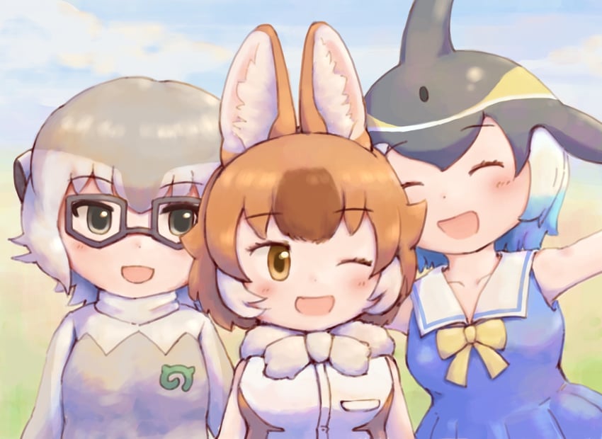dhole, common dolphin, and meerkat (kemono friends and 1 more) drawn by zzz_ansh