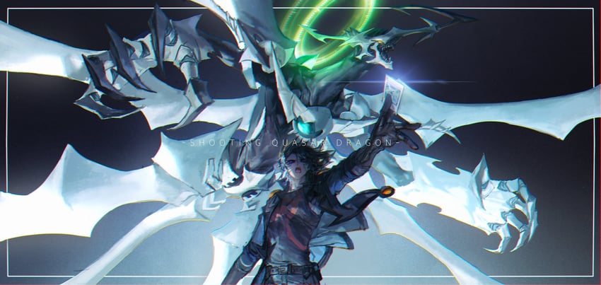 fudo yusei and shooting quasar dragon (yu-gi-oh! and 1 more) drawn by momentcorefly