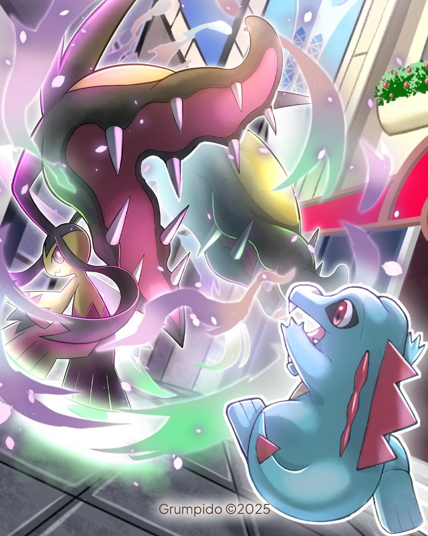 mawile, totodile, and mega mawile (pokemon and 1 more) drawn by grumpido
