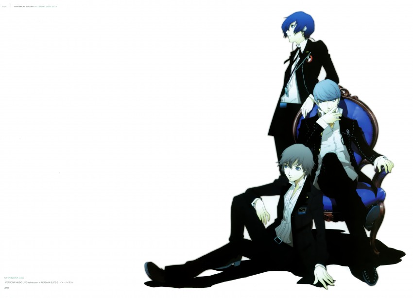narukami yu, yuuki makoto, and kanzato shin (persona and 3 more) drawn by soejima_shigenori