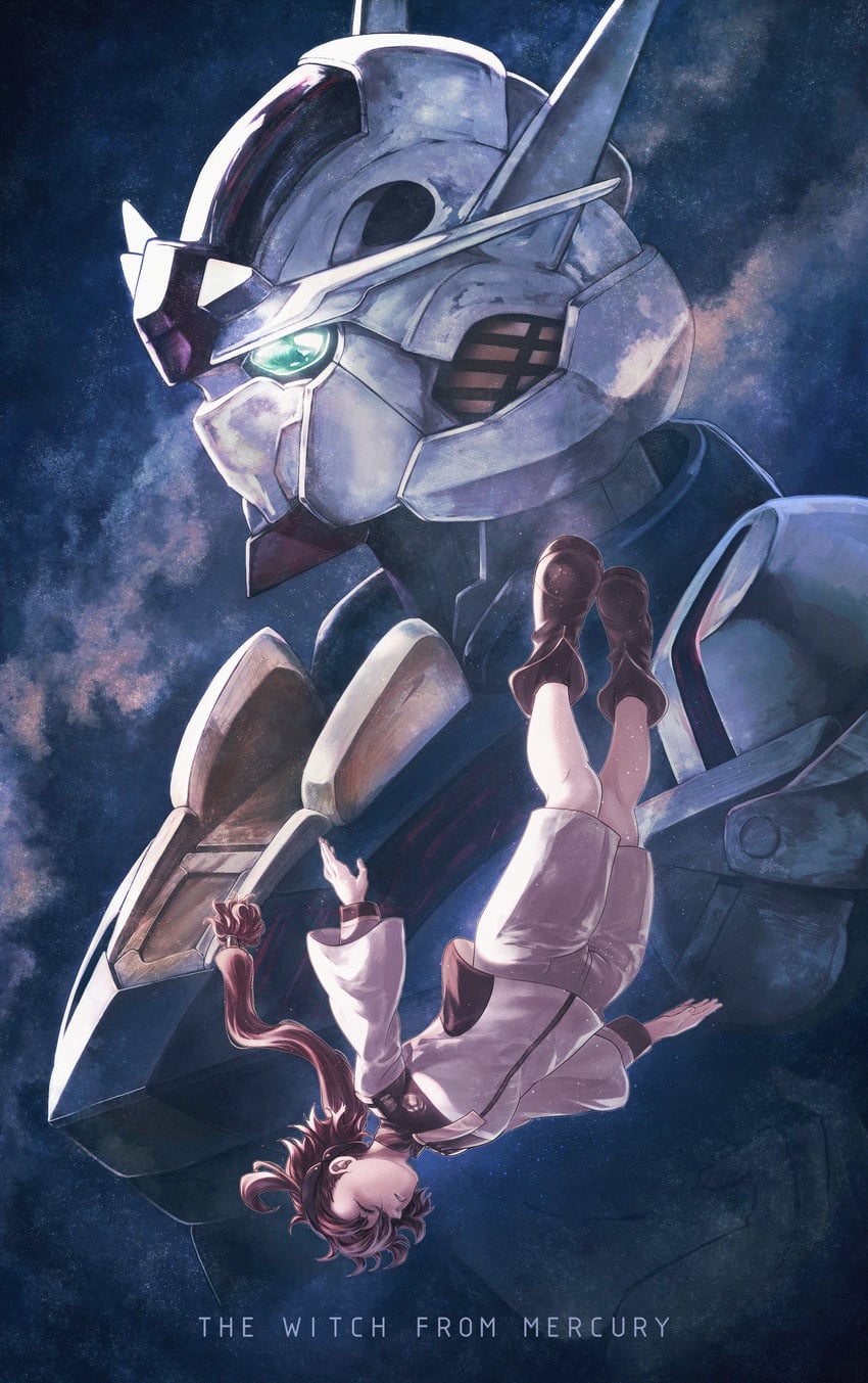 suletta mercury and gundam aerial (gundam and 1 more) drawn by jean_jdw