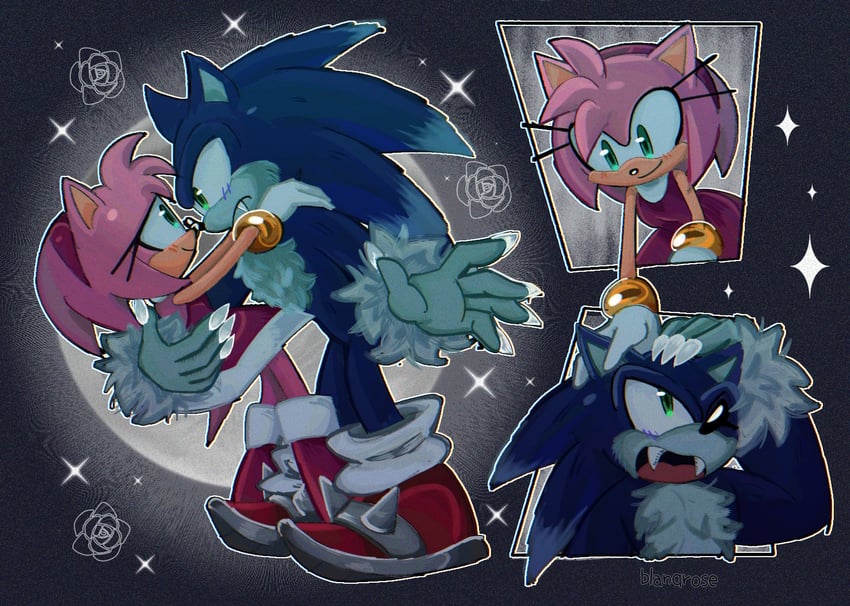 sonic the hedgehog, amy rose, and sonic the werehog (sonic and 1 more) drawn by blanqrose
