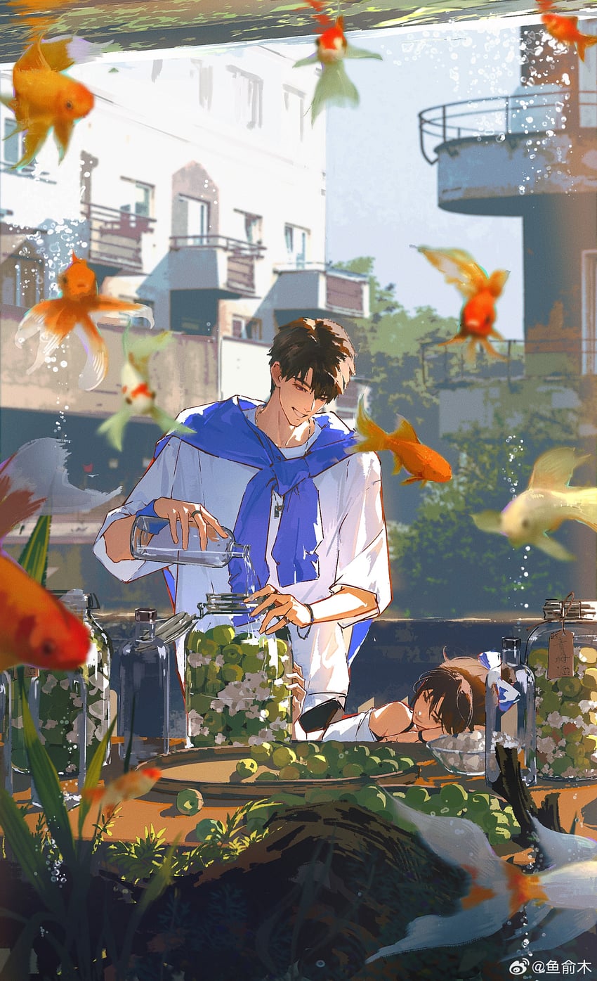 protagonist and caleb (love and deepspace) drawn by yuyumu