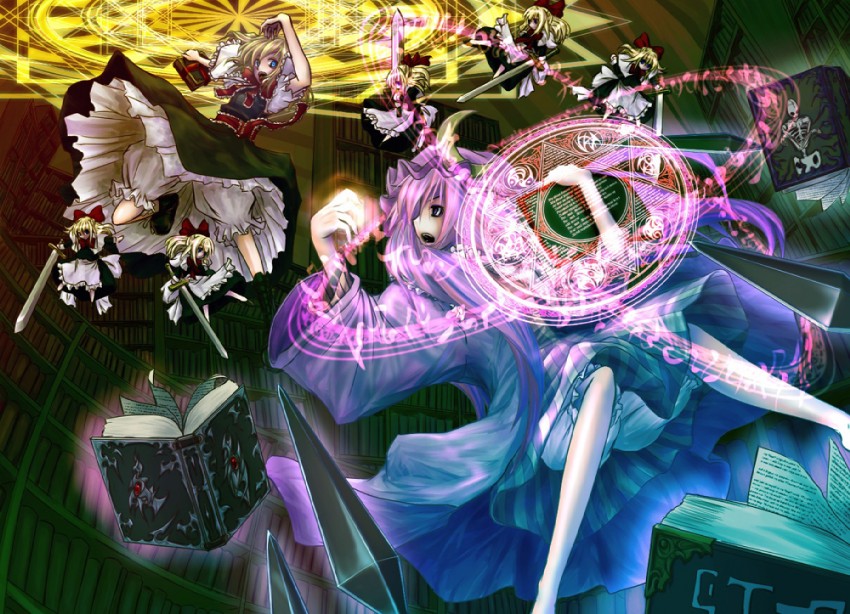alice margatroid, patchouli knowledge, and shanghai doll (touhou) drawn by beshi