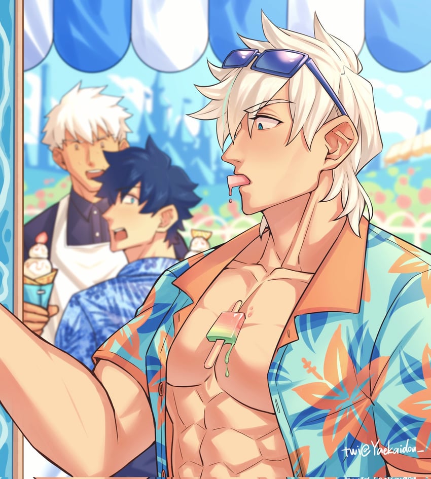 fujimaru ritsuka, archer, and percival (fate and 1 more) drawn by yaekaidou