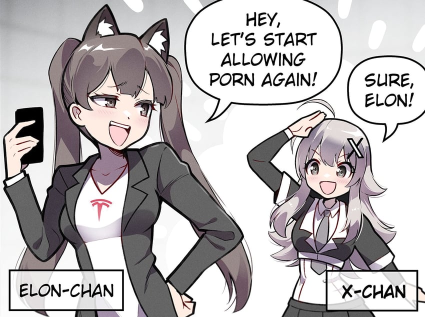 elon musk and x-chan (original and 1 more) drawn by jowa and merryweather