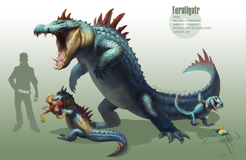 totodile, feraligatr, shuckle, croconaw, and surskit (pokemon) drawn by arvalis