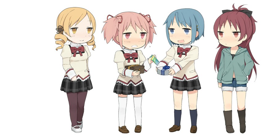 kaname madoka, miki sayaka, sakura kyoko, and tomoe mami (mahou shoujo madoka magica) drawn by tsuduya_(knt31)