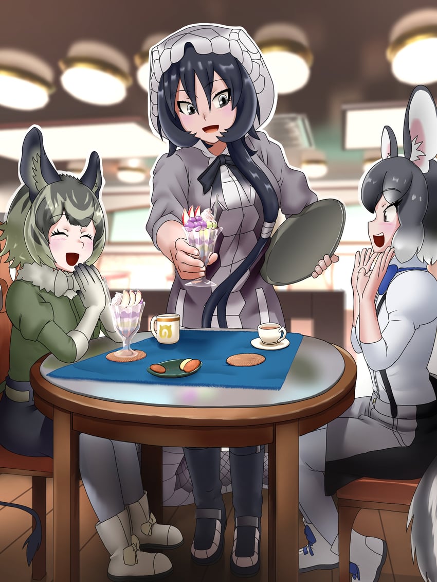 black mamba, degu, and chinchilla (kemono friends) drawn by nso_mono