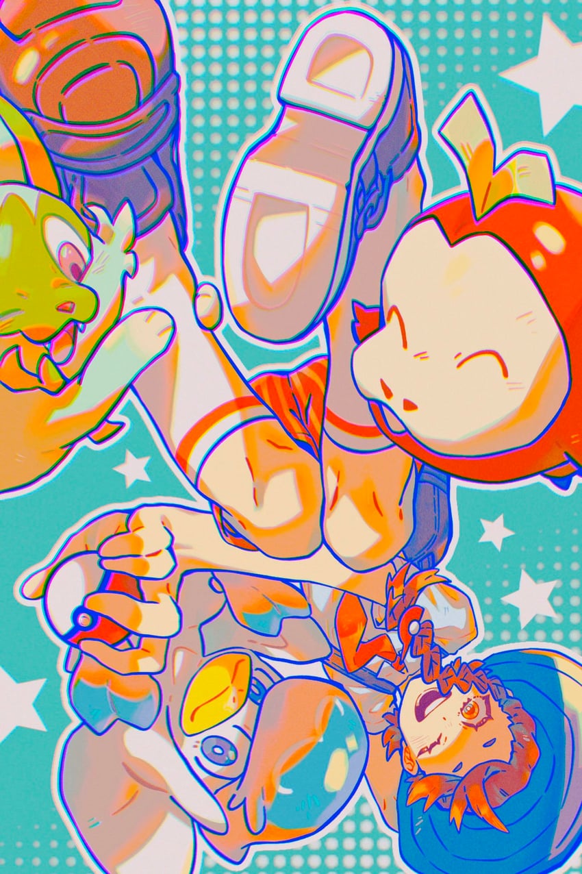 juliana, sprigatito, fuecoco, and quaxly (pokemon and 1 more) drawn by wulie_errr