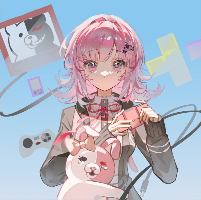 nanami chiaki, monokuma, and monomi (danganronpa and 1 more) drawn by shao_rui