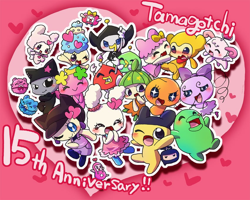 mametchi, kuchipatchi, memetchi, flowertchi, lovelitchi, and 18 more (tamagotchi and 5 more) drawn by hiyoko_at